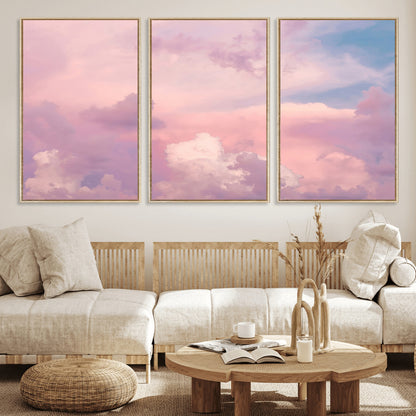 Soft pastel-colored clouds in shades of pink, purple, and blue, creating a dreamy and serene sky perfect for a calming decor touch.