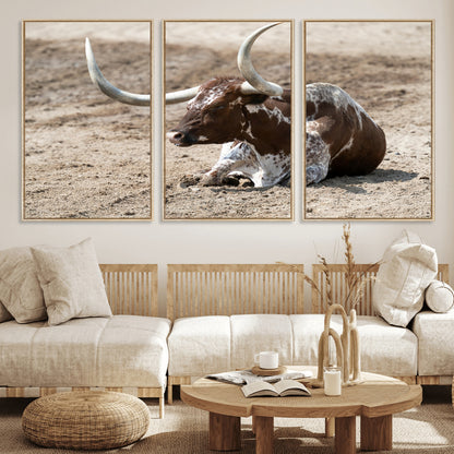 Texas Longhorn Wall Art Canvas Print, Framed Country Living Art Picture Print, Farmhouse Aesthetic Perfect Western Rustic Decor Artwork