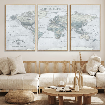 Custom Push Pin World Map Wall Canvas Print – Personalized Travel Tracker with Pins – Framed Custom Quotie Canvas for Home Office Decor