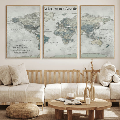 Customize Push Pin World Map Wall Canvas Print – Personalized Travel Tracker with Pins – Framed Custom Quotie Canvas for Home Office Decor