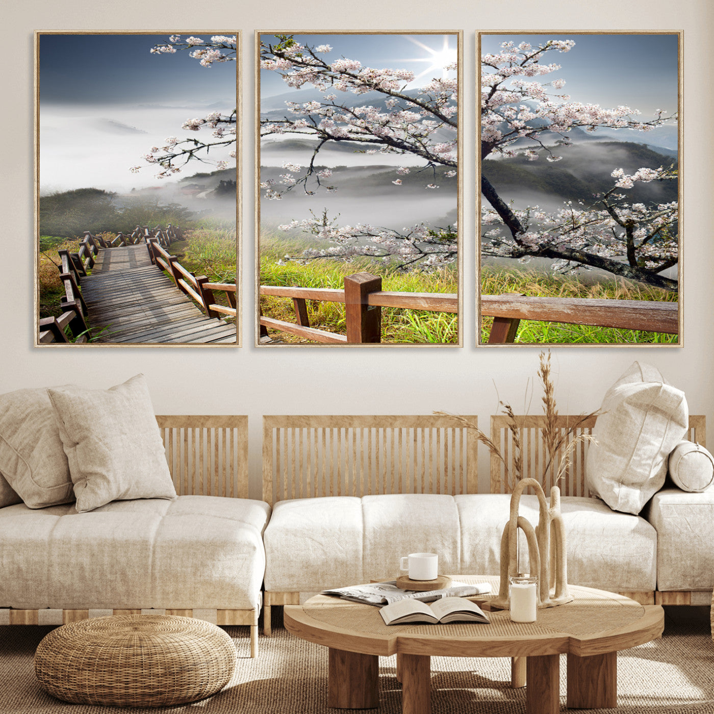 Sakura Cherry Blossom Pathway Canvas Wall Art – Tranquil Walk Through Blossoming Nature – Ready to Hang