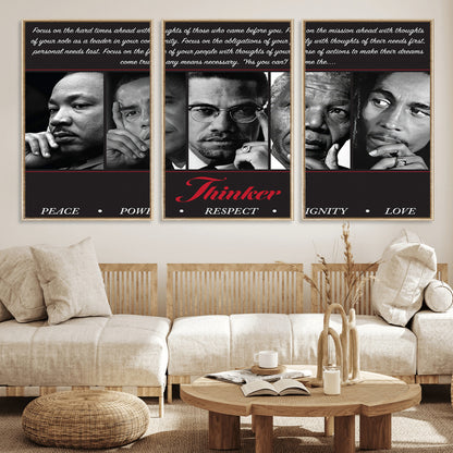 Monochrome canvas of iconic Black leaders with a powerful quote, perfect for modern spaces with a cultural or motivational theme.