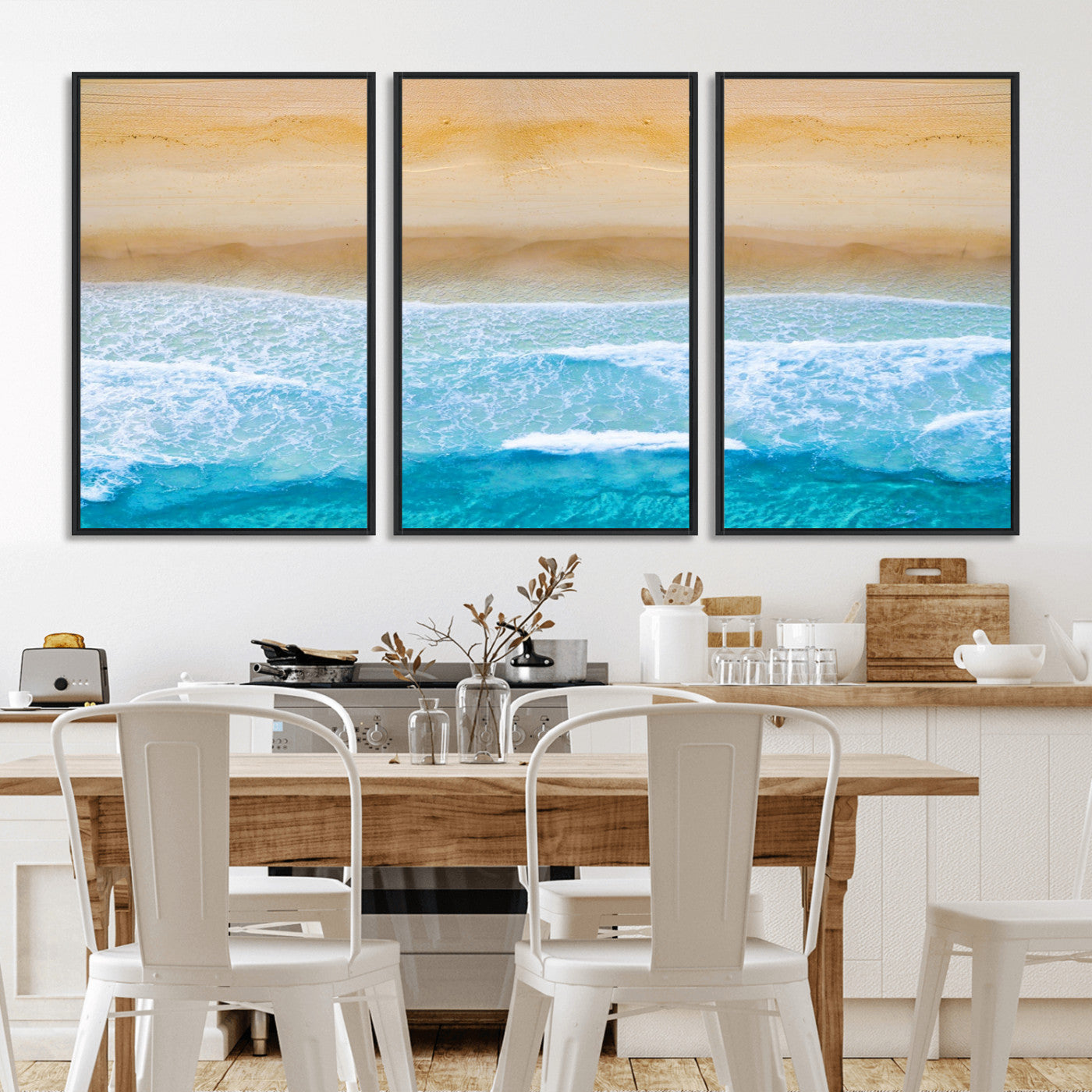-Aerial Beach Wall Art – Serene Ocean Waves & Sandy Shore Canvas Print, Coastal Home Decor for Living Room, Bedroom or Office