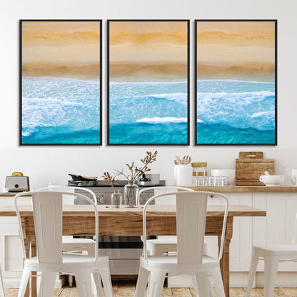 -Aerial Beach Wall Art – Serene Ocean Waves & Sandy Shore Canvas Print, Coastal Home Decor for Living Room, Bedroom or Office