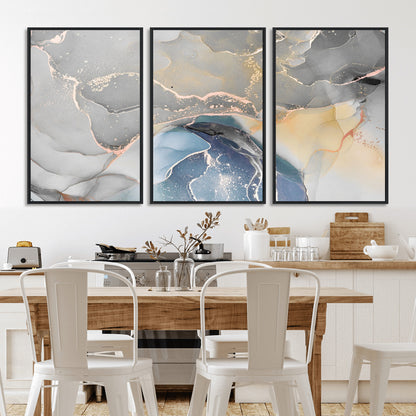 -Abstract Fluid Art Wall Decor – Blue, Gray & Gold Canvas Print, Modern Home and Office Wall Art Decor for Living Room, Bedroom or Workspace