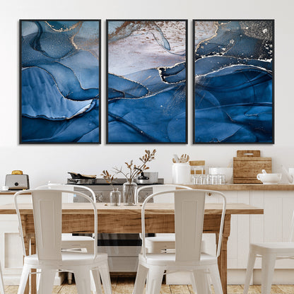 -Abstract Blue Gold Fluid Art Wall Decor – Modern Canvas Print, Elegant Home & Office Wall Art, Stylish Living Room or Bedroom Decoration