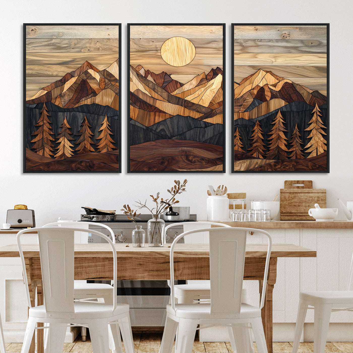 Mountain Landscape Wall Art Print - Sunset Hills Canvas Print, featuring an abstract nature scene with earthy tones and misty peaks, perfect for boho and modern decor.
