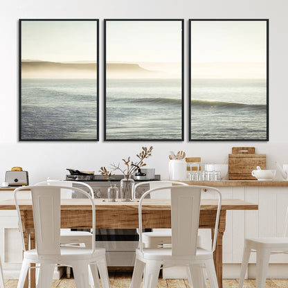 Canvas of a misty ocean scene with coastal cliffs and soft neutral tones, ideal for Scandinavian coastal or minimalist nature-inspired home decor.