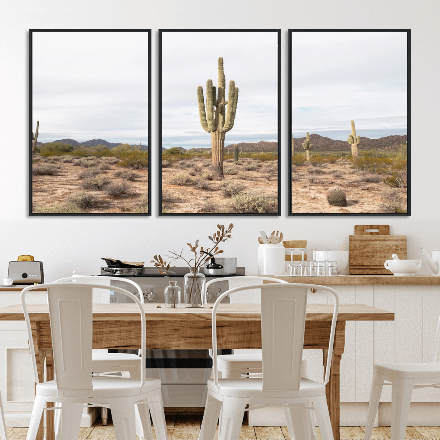 Canvas of a saguaro cactus in an earthy Sonoran desert landscape, ideal for Southwestern Boho or desert minimalism inspired home decor.   2/2