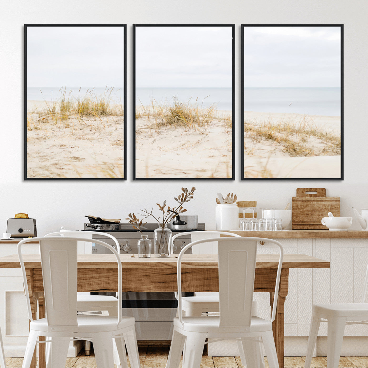 Canvas of soft beach dunes and coastal grasses in neutral tones, perfect for Scandinavian coastal or minimalist nature-inspired home decor.   2/2