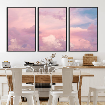 Soft pastel-colored clouds in shades of pink, purple, and blue, creating a dreamy and serene sky perfect for a calming decor touch.