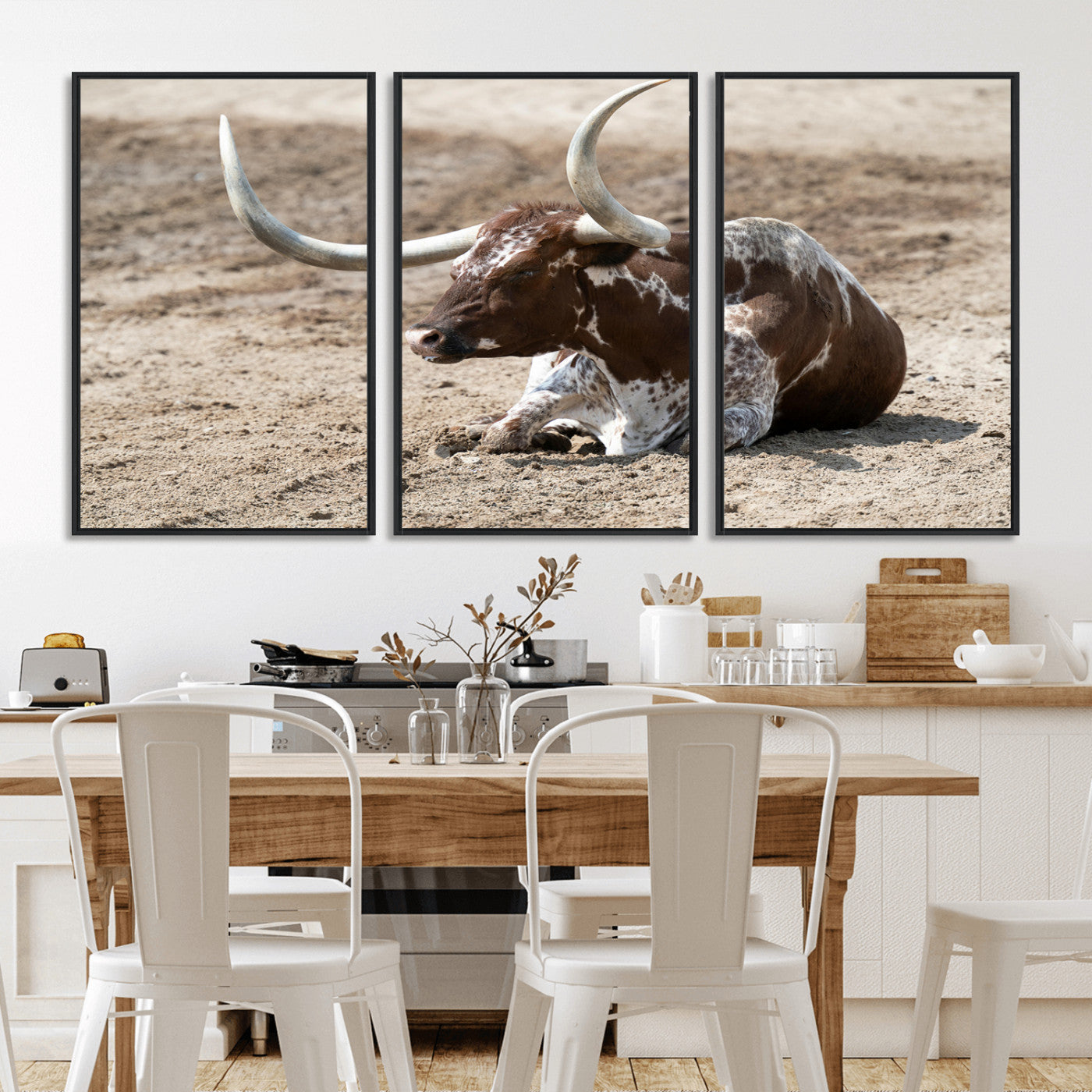 Texas Longhorn Wall Art Canvas Print, Framed Country Living Art Picture Print, Farmhouse Aesthetic Perfect Western Rustic Decor Artwork