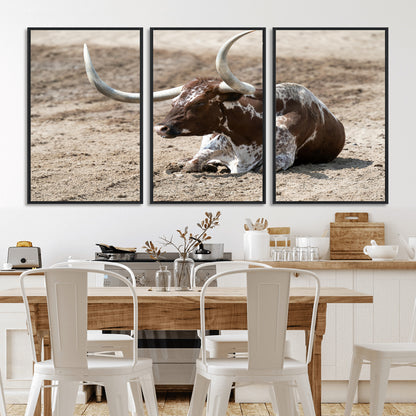 Texas Longhorn Wall Art Canvas Print, Framed Country Living Art Picture Print, Farmhouse Aesthetic Perfect Western Rustic Decor Artwork