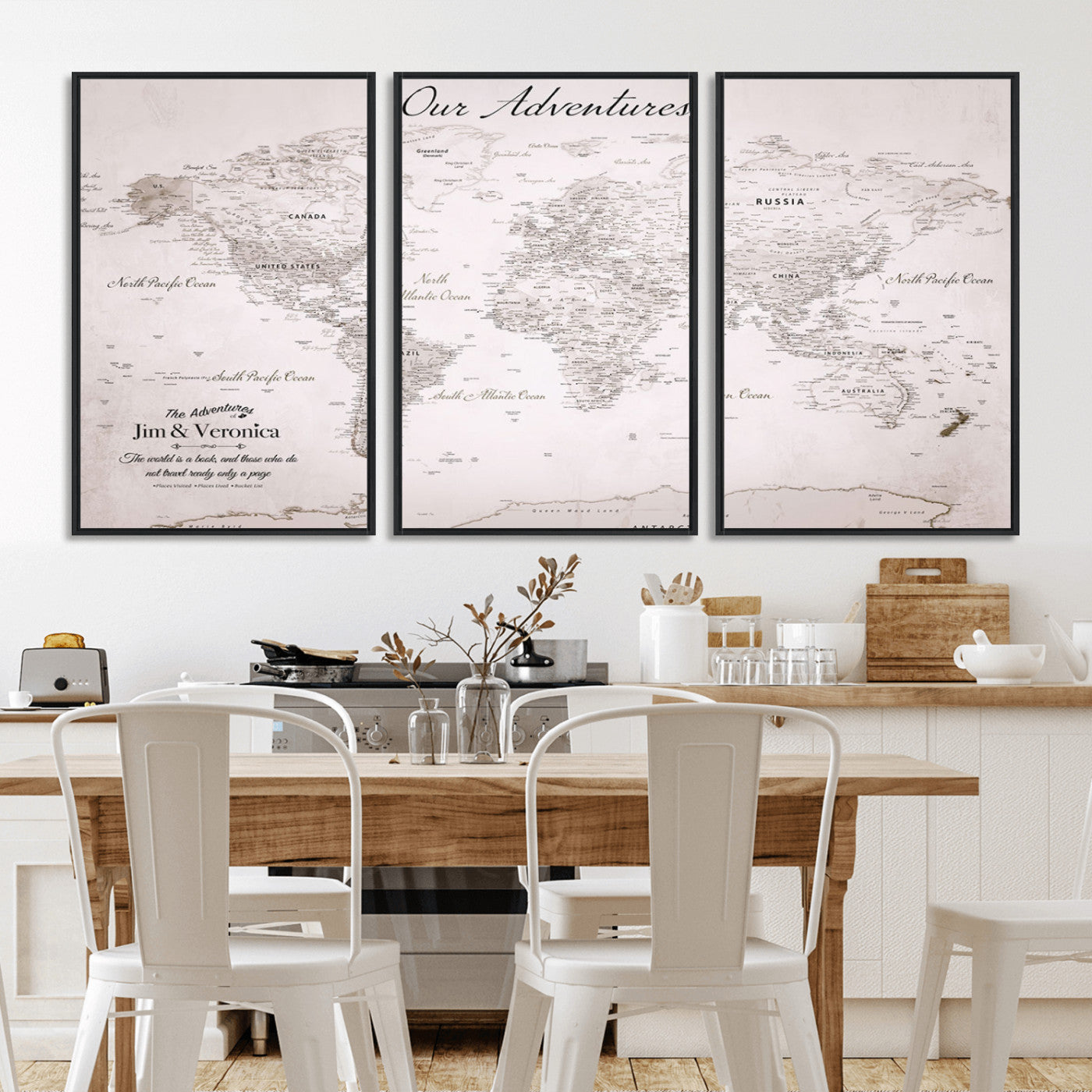 Customize Push Pin World Map Wall Canvas Print – Personalized Travel Map with Foam Pins – Framed Custom Quotie Canvas for Home Office Decor