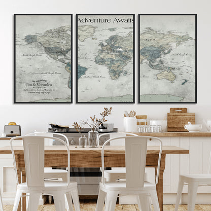 Customize Push Pin World Map Wall Canvas Print – Personalized Travel Tracker with Pins – Framed Custom Quotie Canvas for Home Office Decor