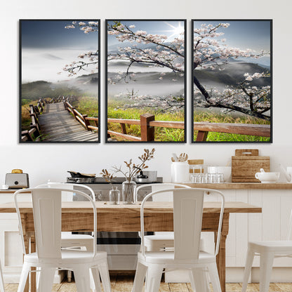 Sakura Cherry Blossom Pathway Canvas Wall Art – Tranquil Walk Through Blossoming Nature – Ready to Hang