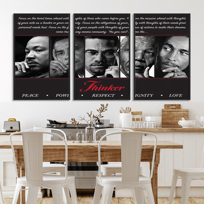 Monochrome canvas of iconic Black leaders with a powerful quote, perfect for modern spaces with a cultural or motivational theme.