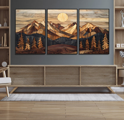 Mountain Landscape Wall Art Print - Sunset Hills Canvas Print, featuring an abstract nature scene with earthy tones and misty peaks, perfect for boho and modern decor.
