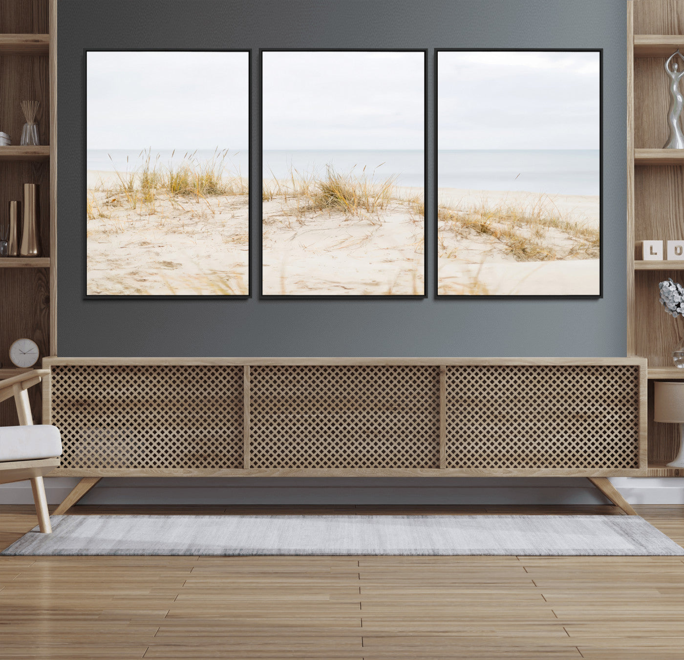 Canvas of soft beach dunes and coastal grasses in neutral tones, perfect for Scandinavian coastal or minimalist nature-inspired home decor.   2/2