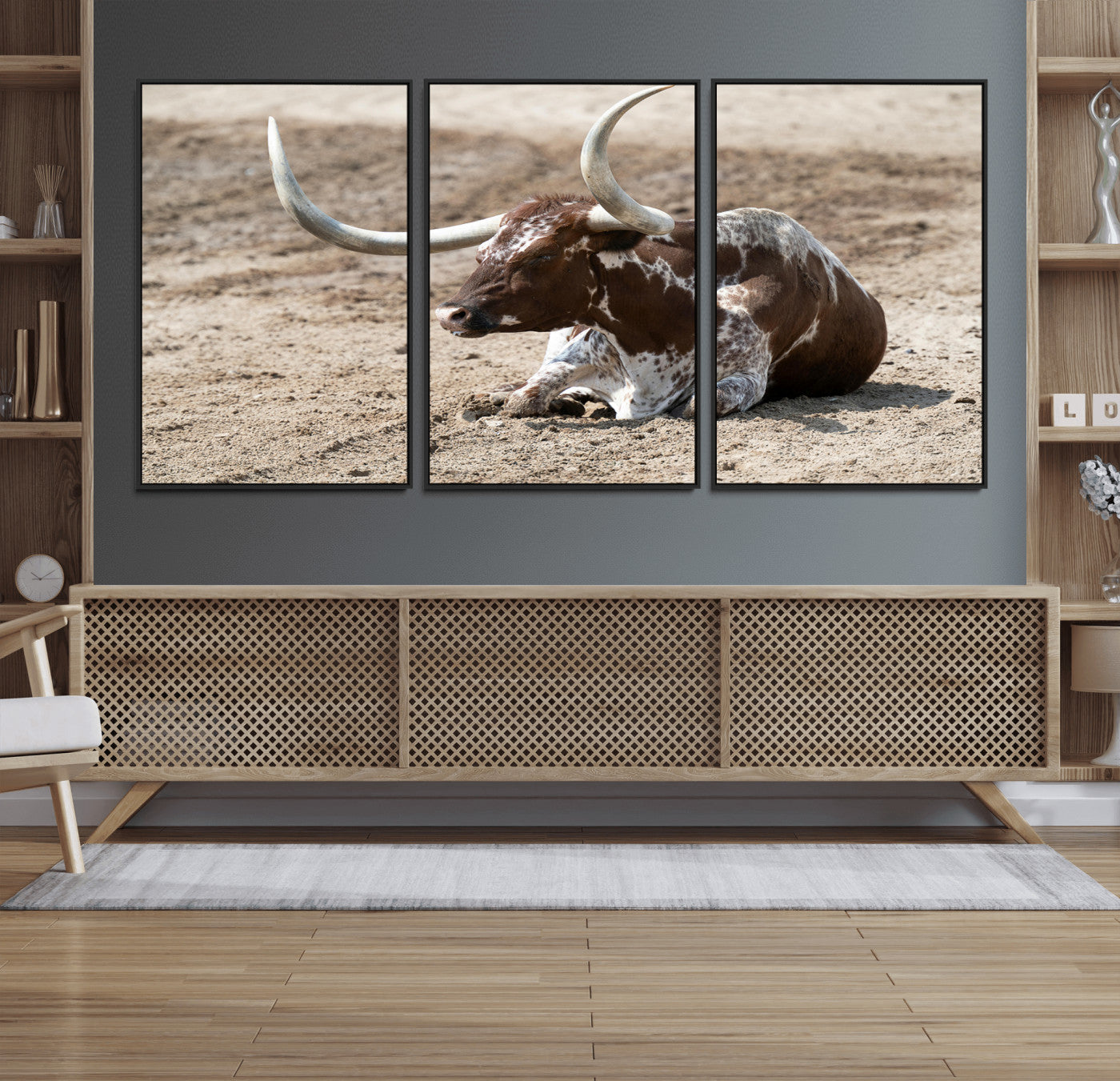 Texas Longhorn Wall Art Canvas Print, Framed Country Living Art Picture Print, Farmhouse Aesthetic Perfect Western Rustic Decor Artwork