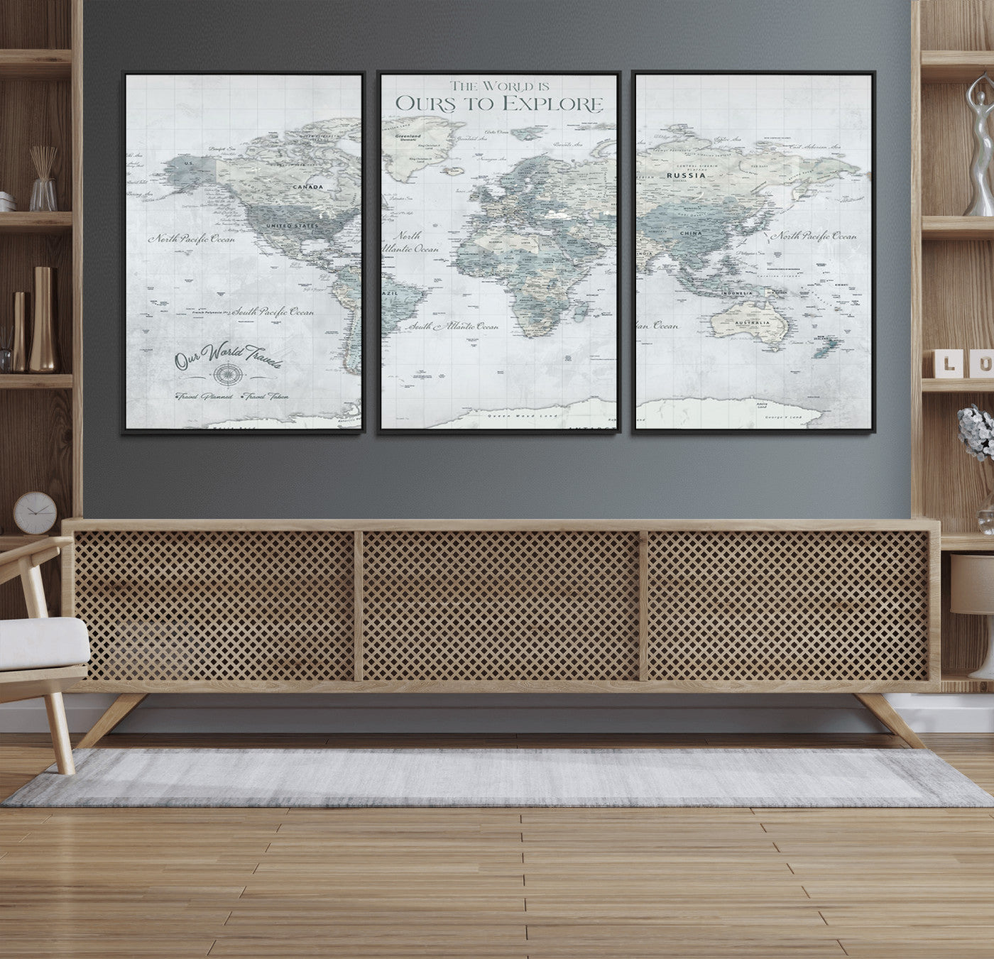 Custom Push Pin World Map Wall Canvas Print – Personalized Travel Tracker with Pins – Framed Custom Quotie Canvas for Home Office Decor