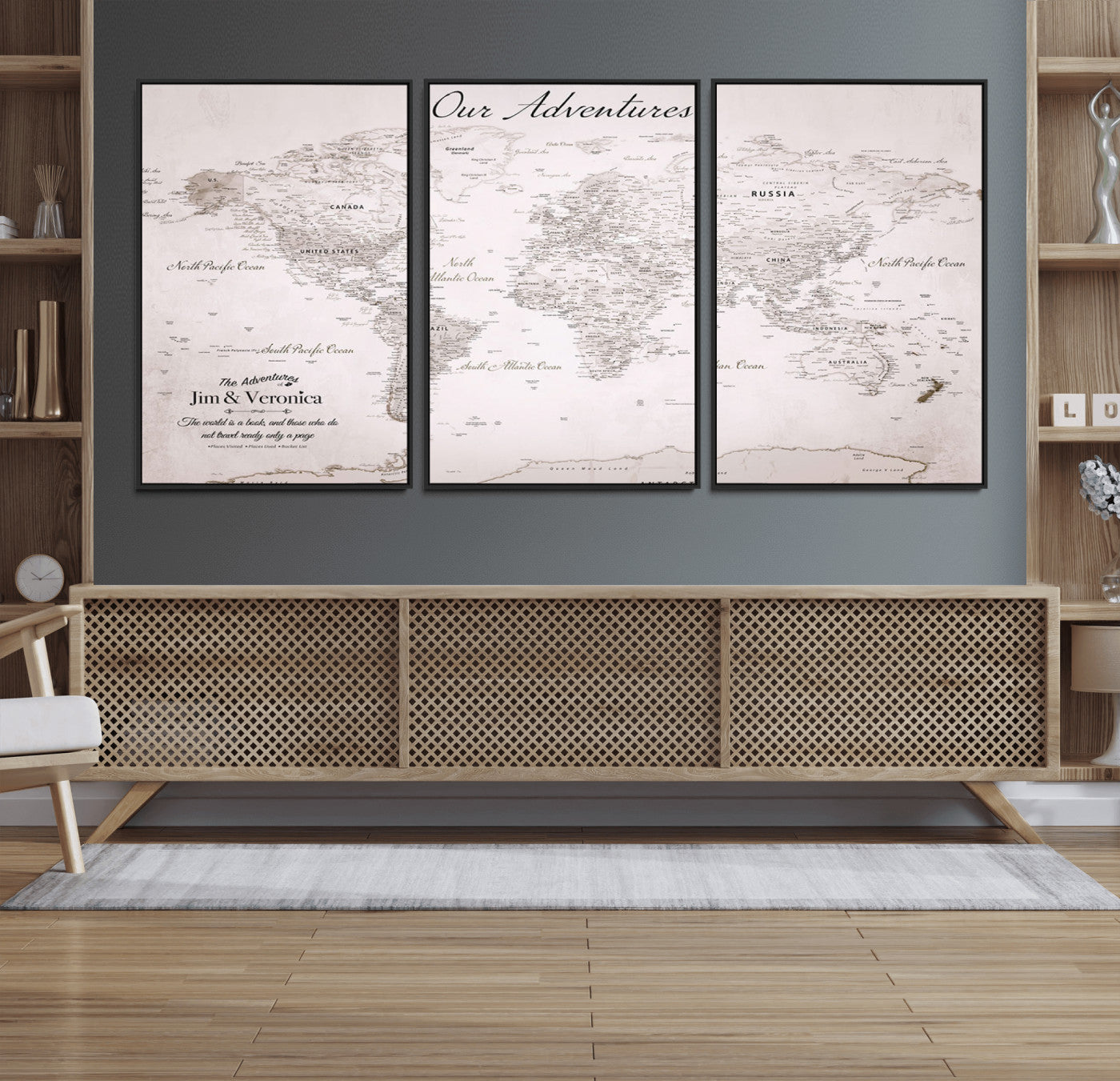 Customize Push Pin World Map Wall Canvas Print – Personalized Travel Map with Foam Pins – Framed Custom Quotie Canvas for Home Office Decor