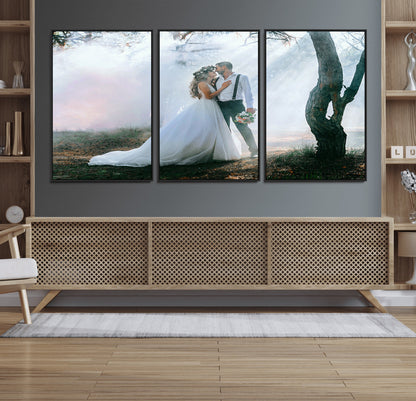 MGV-FC-60X30-3P - Forest Wedding Wall Art – Romantic Bride and Groom Canvas Print, Enchanted Woodland Photography Decor for Bedroom, Living Room, or Wedding Gift