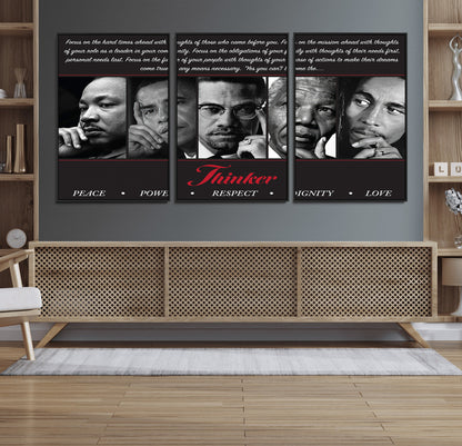Monochrome canvas of iconic Black leaders with a powerful quote, perfect for modern spaces with a cultural or motivational theme.