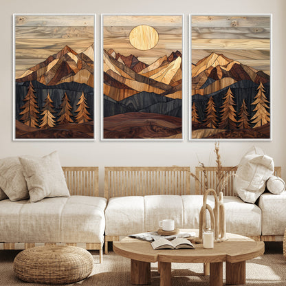 Mountain Landscape Wall Art Print - Sunset Hills Canvas Print, featuring an abstract nature scene with earthy tones and misty peaks, perfect for boho and modern decor.