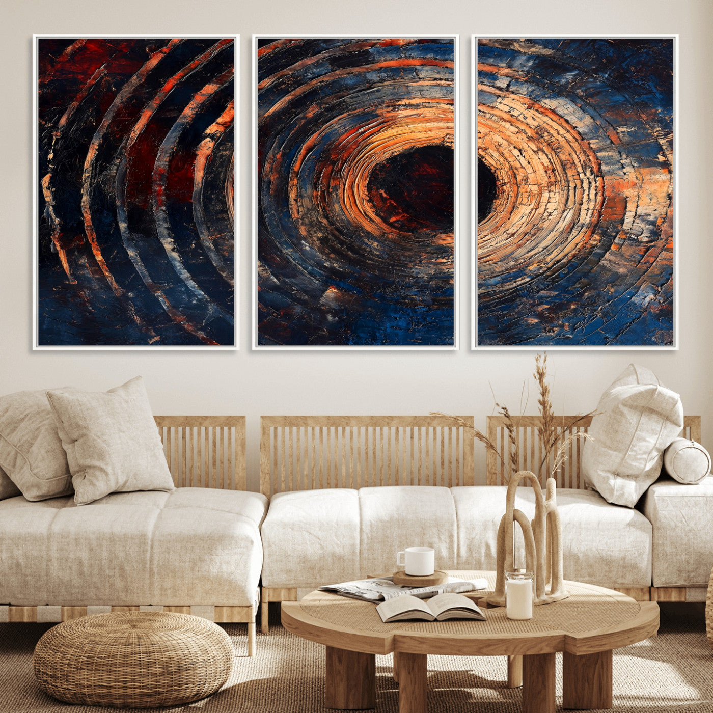 Wood Tree Ring Wall Art Print - Natural Wood Canvas Print, featuring an intricate tree ring pattern with organic textures, perfect for rustic and nature-inspired decor.