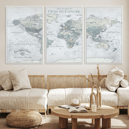 Custom Push Pin World Map Wall Canvas Print – Personalized Travel Tracker with Pins – Framed Custom Quotie Canvas for Home Office Decor