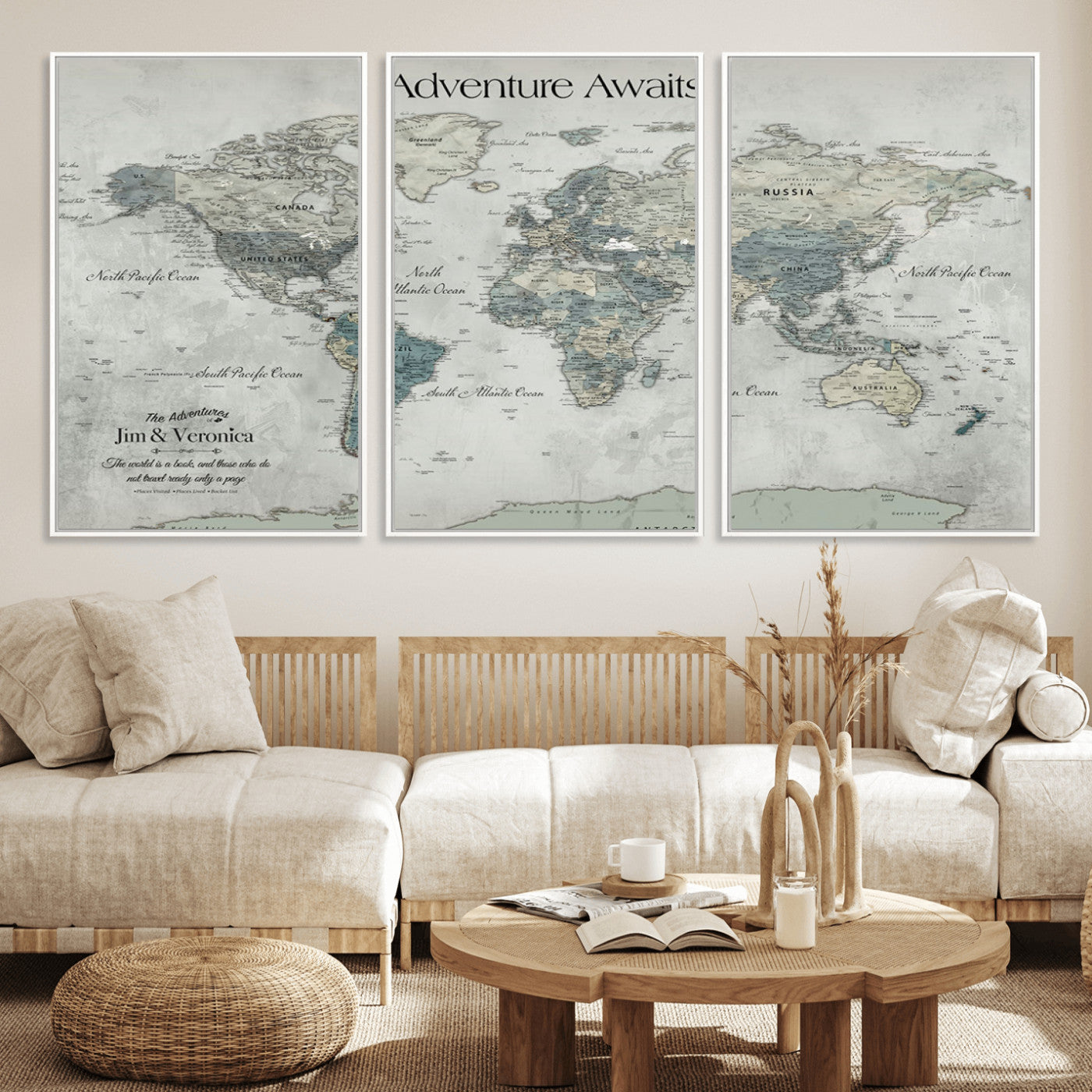 Customize Push Pin World Map Wall Canvas Print – Personalized Travel Tracker with Pins – Framed Custom Quotie Canvas for Home Office Decor