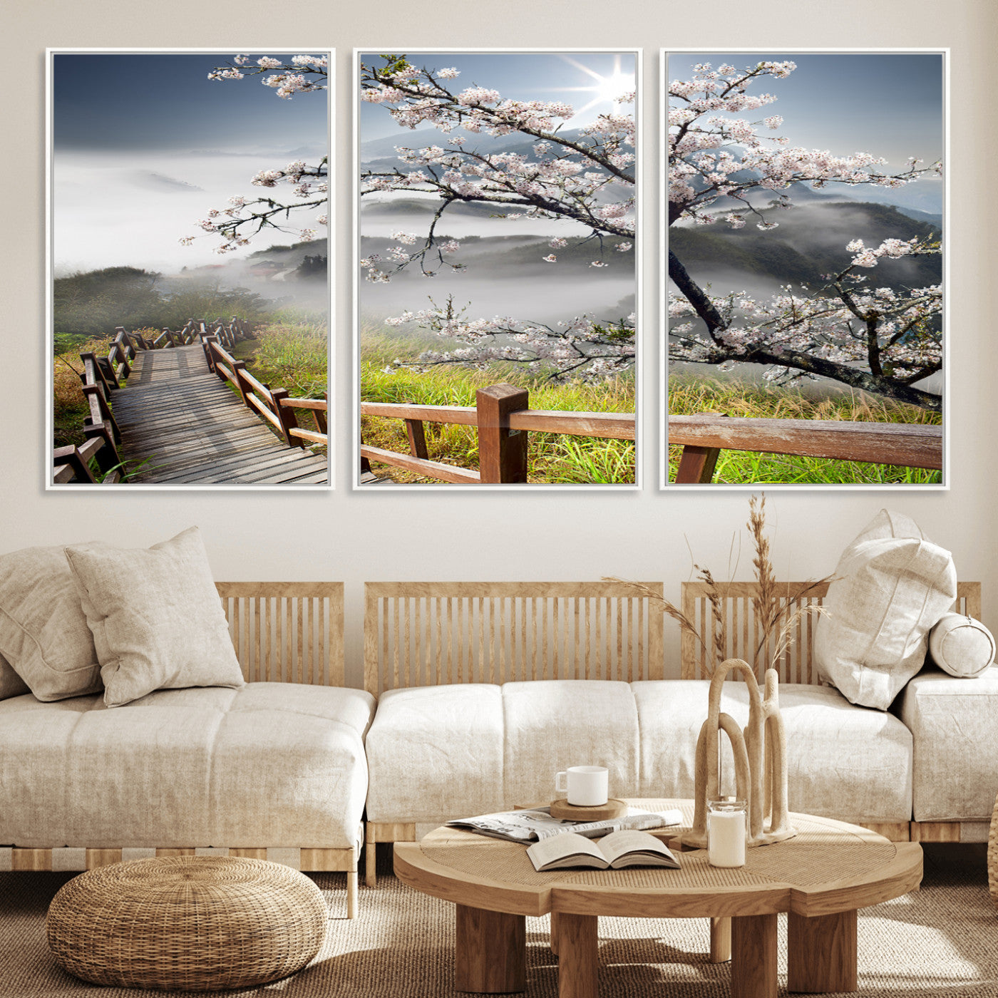 Sakura Cherry Blossom Pathway Canvas Wall Art – Tranquil Walk Through Blossoming Nature – Ready to Hang