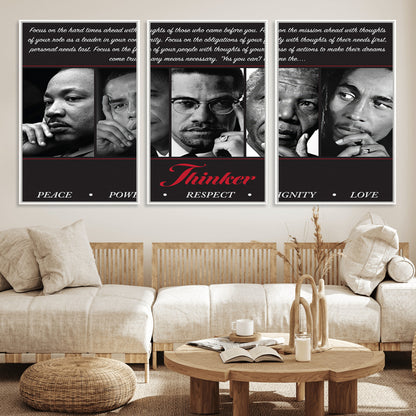 Monochrome canvas of iconic Black leaders with a powerful quote, perfect for modern spaces with a cultural or motivational theme.