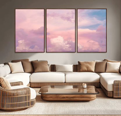 Soft pastel-colored clouds in shades of pink, purple, and blue, creating a dreamy and serene sky perfect for a calming decor touch.