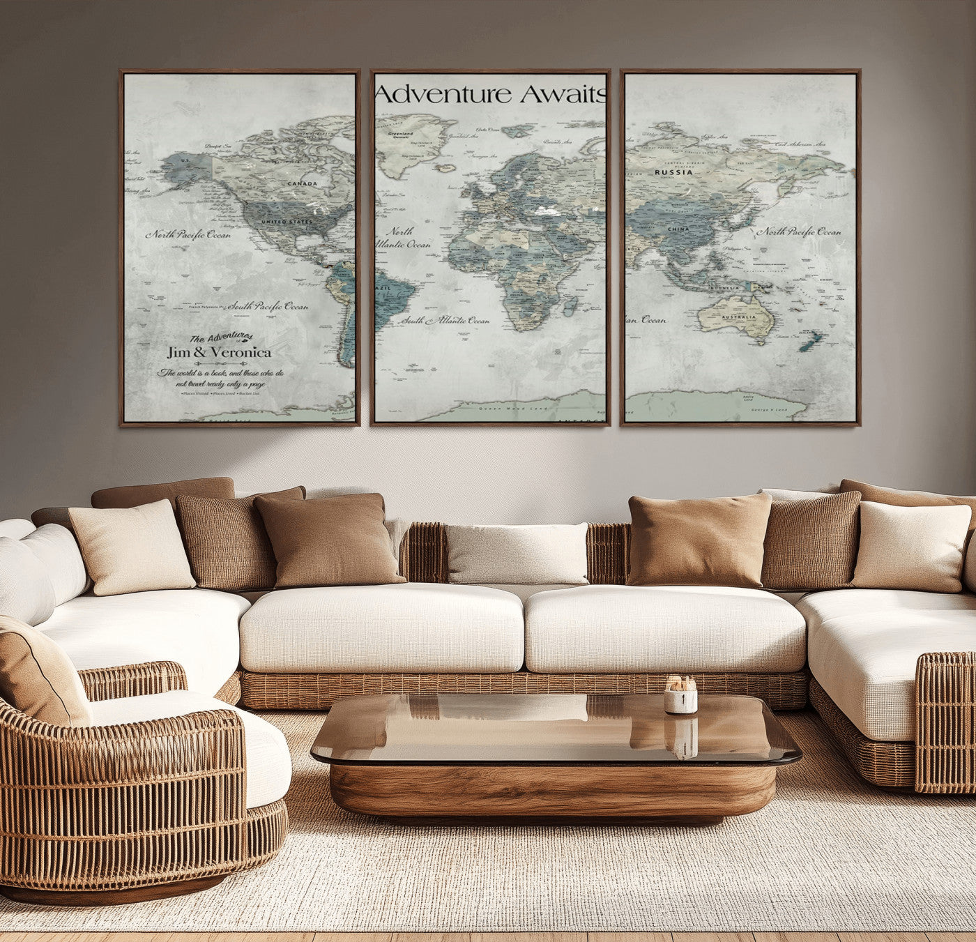 Customize Push Pin World Map Wall Canvas Print – Personalized Travel Tracker with Pins – Framed Custom Quotie Canvas for Home Office Decor
