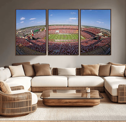 An William Brice-Stadium view of a full football stadium with cheering fans and clear blue skies, capturing the excitement and energy of the game.