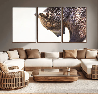Majestic Bear Portrait - Capture the raw beauty of a bear in a detailed close-up, perfect for your Wall Art Canvas Print collection