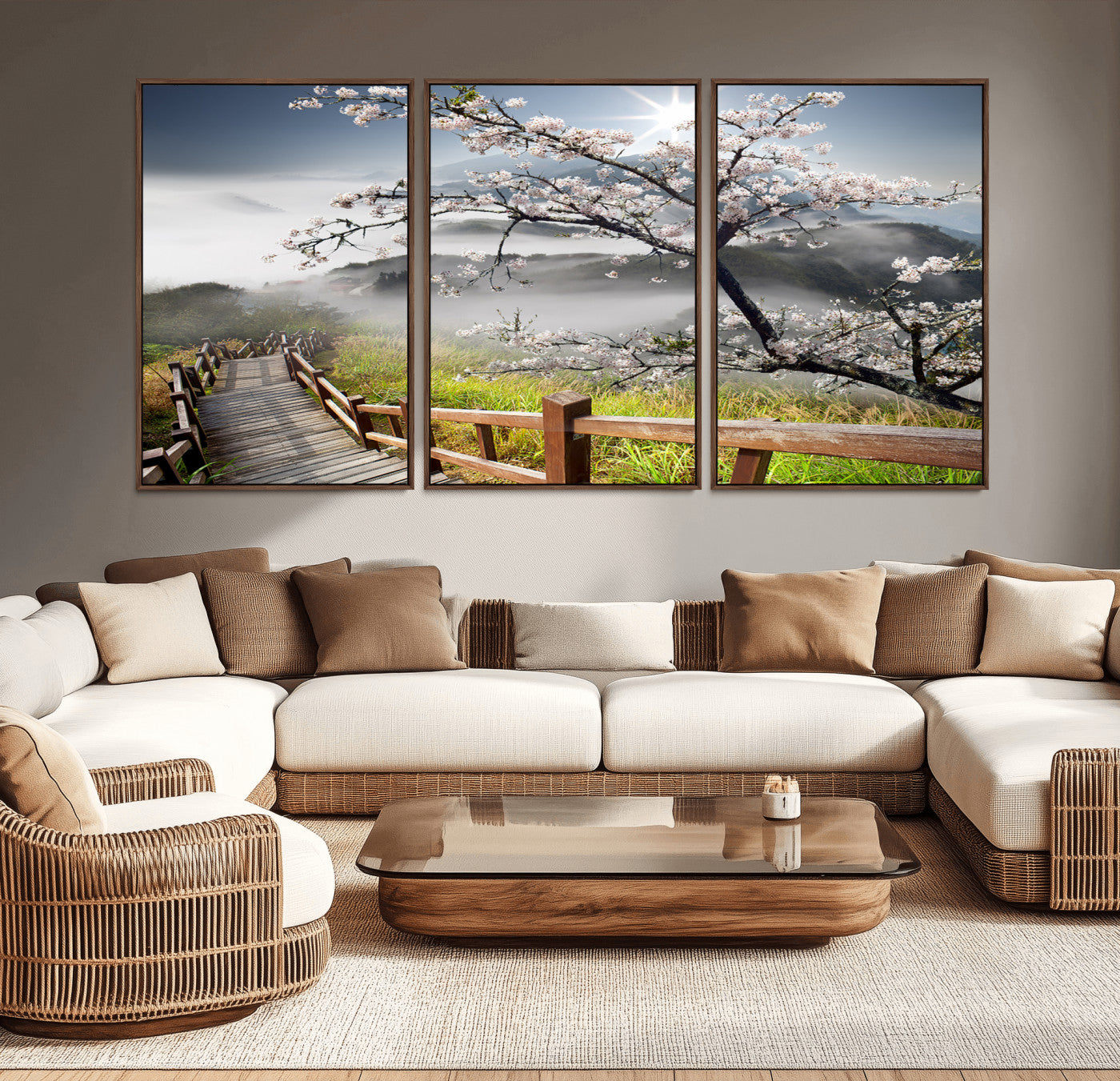 Sakura Cherry Blossom Pathway Canvas Wall Art – Tranquil Walk Through Blossoming Nature – Ready to Hang