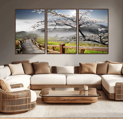 Sakura Cherry Blossom Pathway Canvas Wall Art – Tranquil Walk Through Blossoming Nature – Ready to Hang