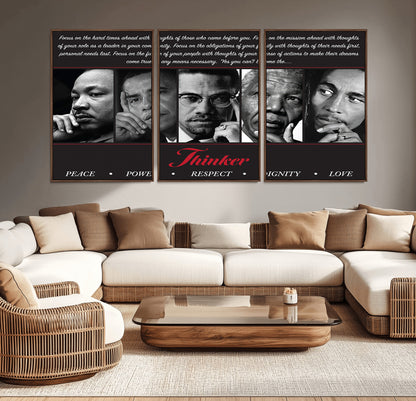 Monochrome canvas of iconic Black leaders with a powerful quote, perfect for modern spaces with a cultural or motivational theme.