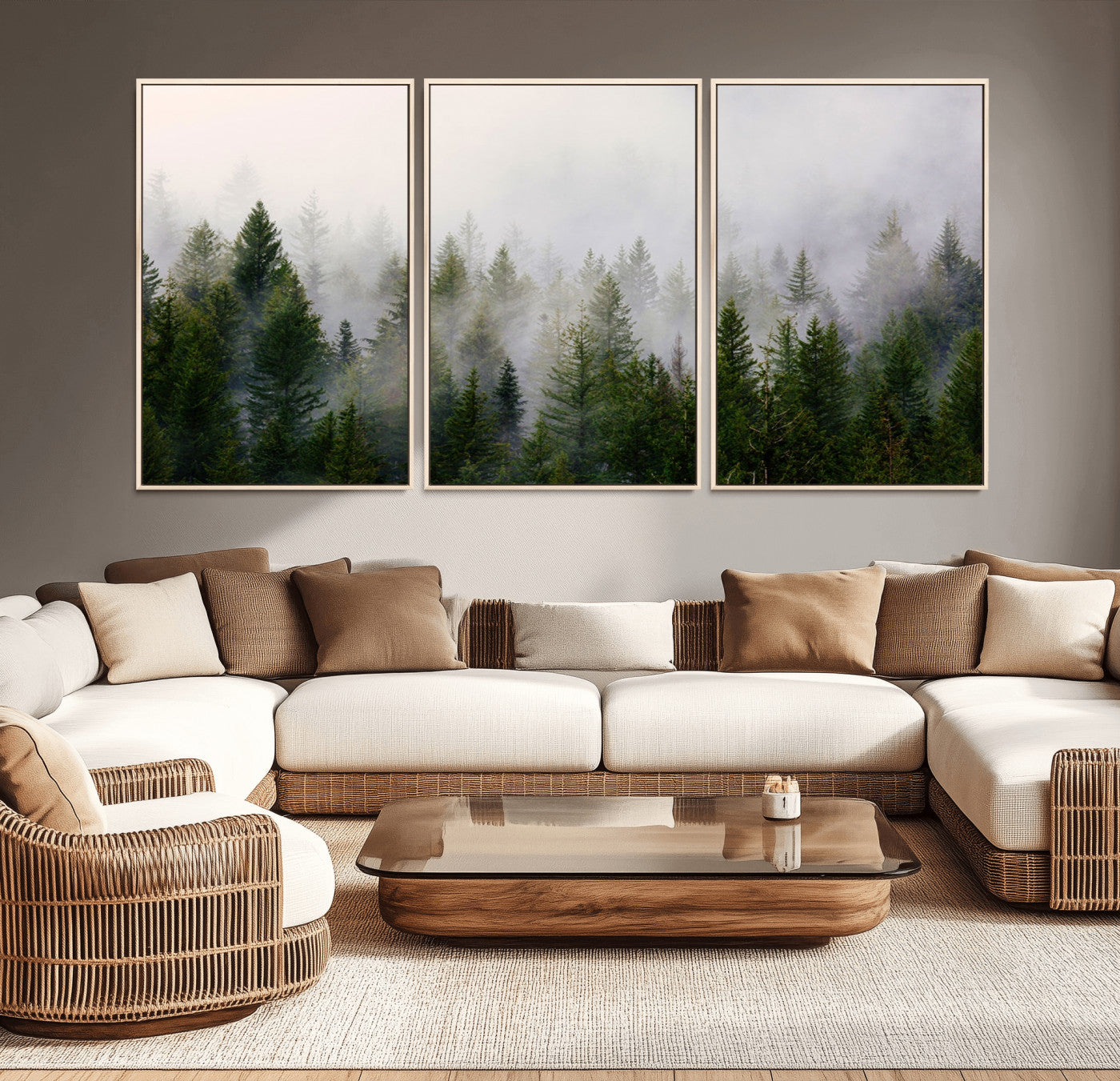 11436-MGV-FC-60X30-3P_Natural-Framed Custom Canvas Art Print, Framed Custom Print Wall Art - Ready to Hang - Birthday Gift - Wedding Anniversary