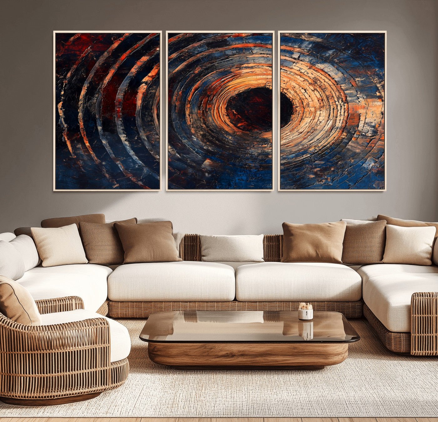 Wood Tree Ring Wall Art Print - Natural Wood Canvas Print, featuring an intricate tree ring pattern with organic textures, perfect for rustic and nature-inspired decor.