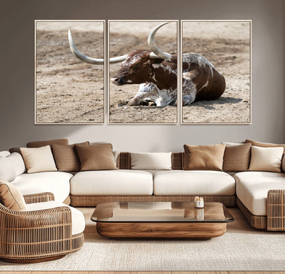 Texas Longhorn Wall Art Canvas Print, Framed Country Living Art Picture Print, Farmhouse Aesthetic Perfect Western Rustic Decor Artwork