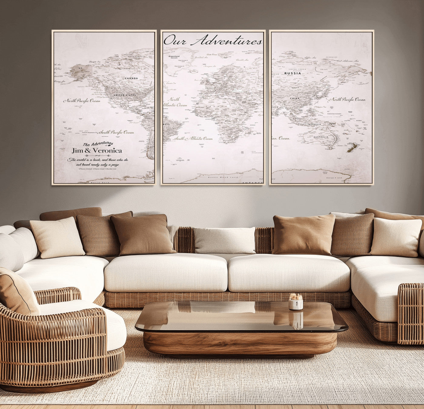 Customize Push Pin World Map Wall Canvas Print – Personalized Travel Map with Foam Pins – Framed Custom Quotie Canvas for Home Office Decor