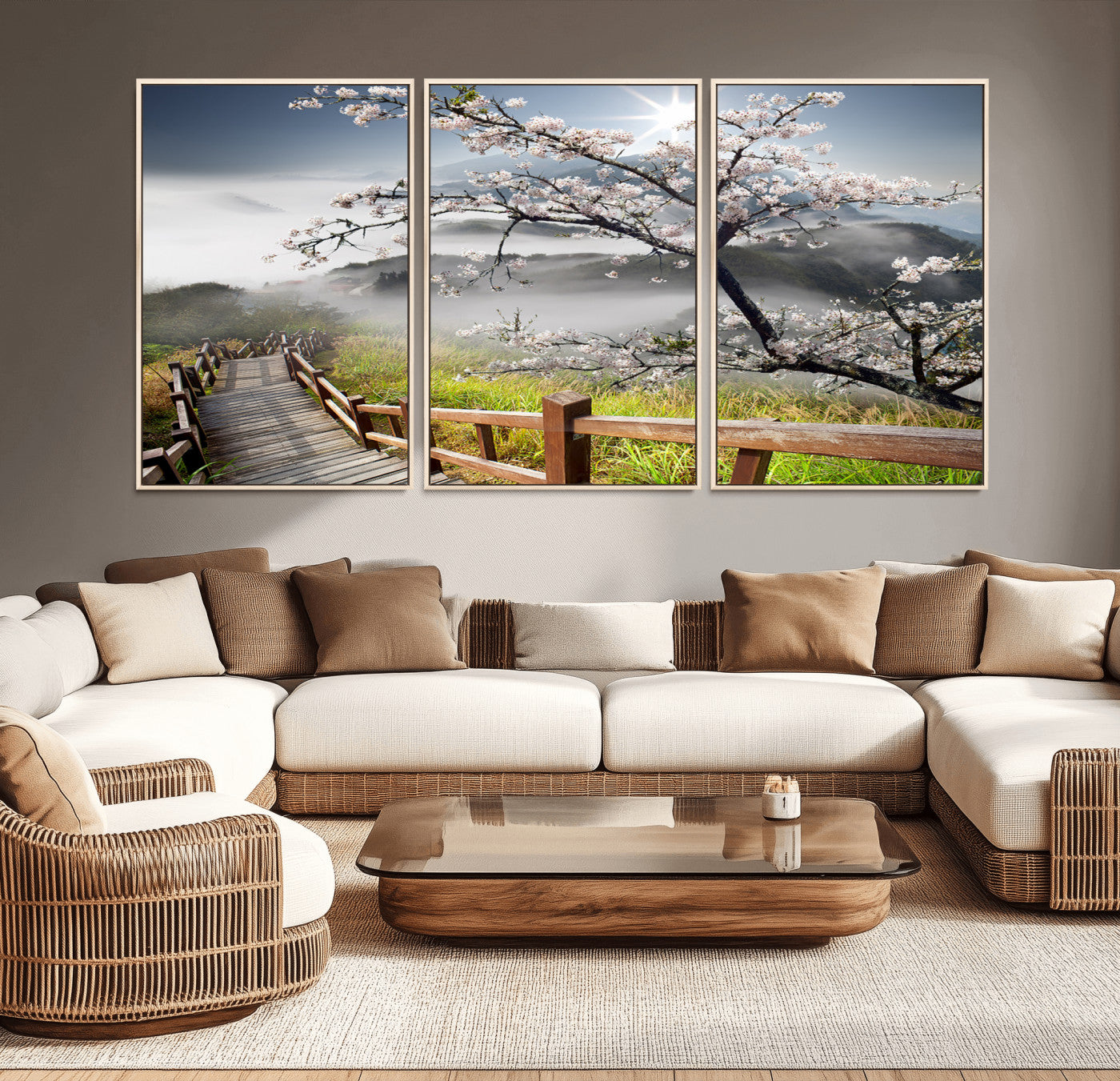 Sakura Cherry Blossom Pathway Canvas Wall Art – Tranquil Walk Through Blossoming Nature – Ready to Hang