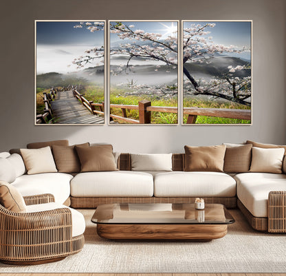 Sakura Cherry Blossom Pathway Canvas Wall Art – Tranquil Walk Through Blossoming Nature – Ready to Hang