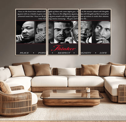 Monochrome canvas of iconic Black leaders with a powerful quote, perfect for modern spaces with a cultural or motivational theme.