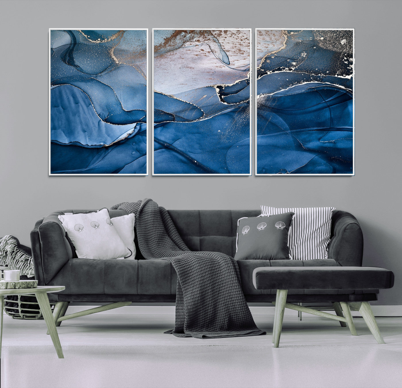 -Abstract Blue Gold Fluid Art Wall Decor – Modern Canvas Print, Elegant Home & Office Wall Art, Stylish Living Room or Bedroom Decoration