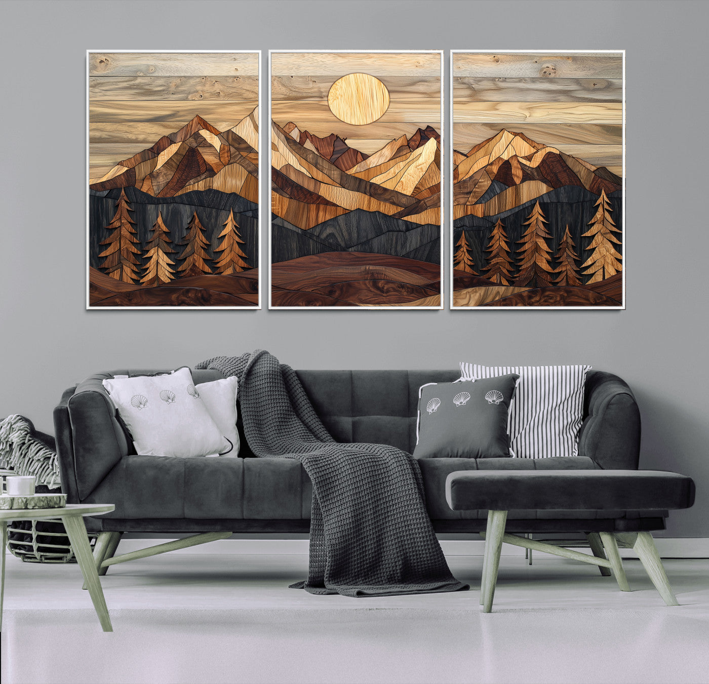 Mountain Landscape Wall Art Print - Sunset Hills Canvas Print, featuring an abstract nature scene with earthy tones and misty peaks, perfect for boho and modern decor.